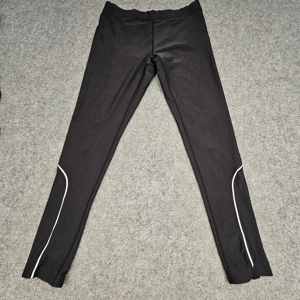 Nike Dri-FIT Running Leggings Womens Medium Black Ankle Zip Reflective Athletic
